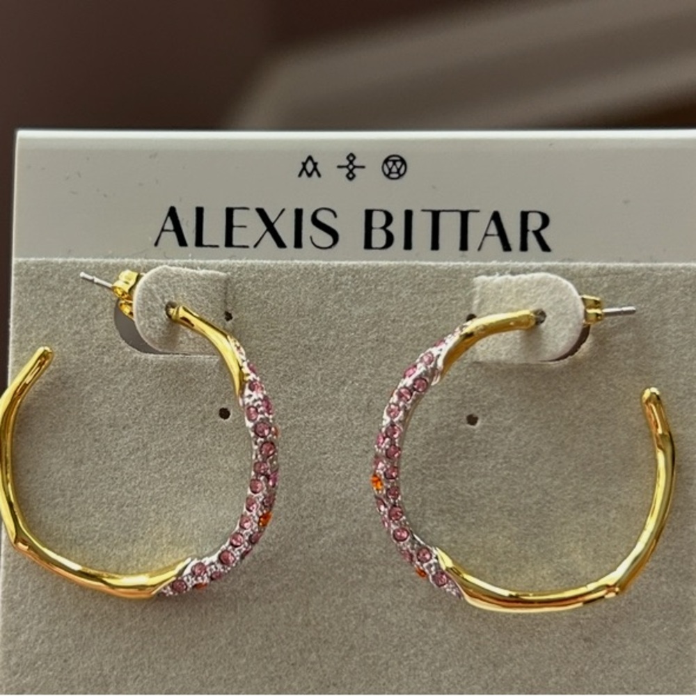 Alexis Bittar Gold Hoop Earrings with Pink Crystal Accents - Picture 5 of 6